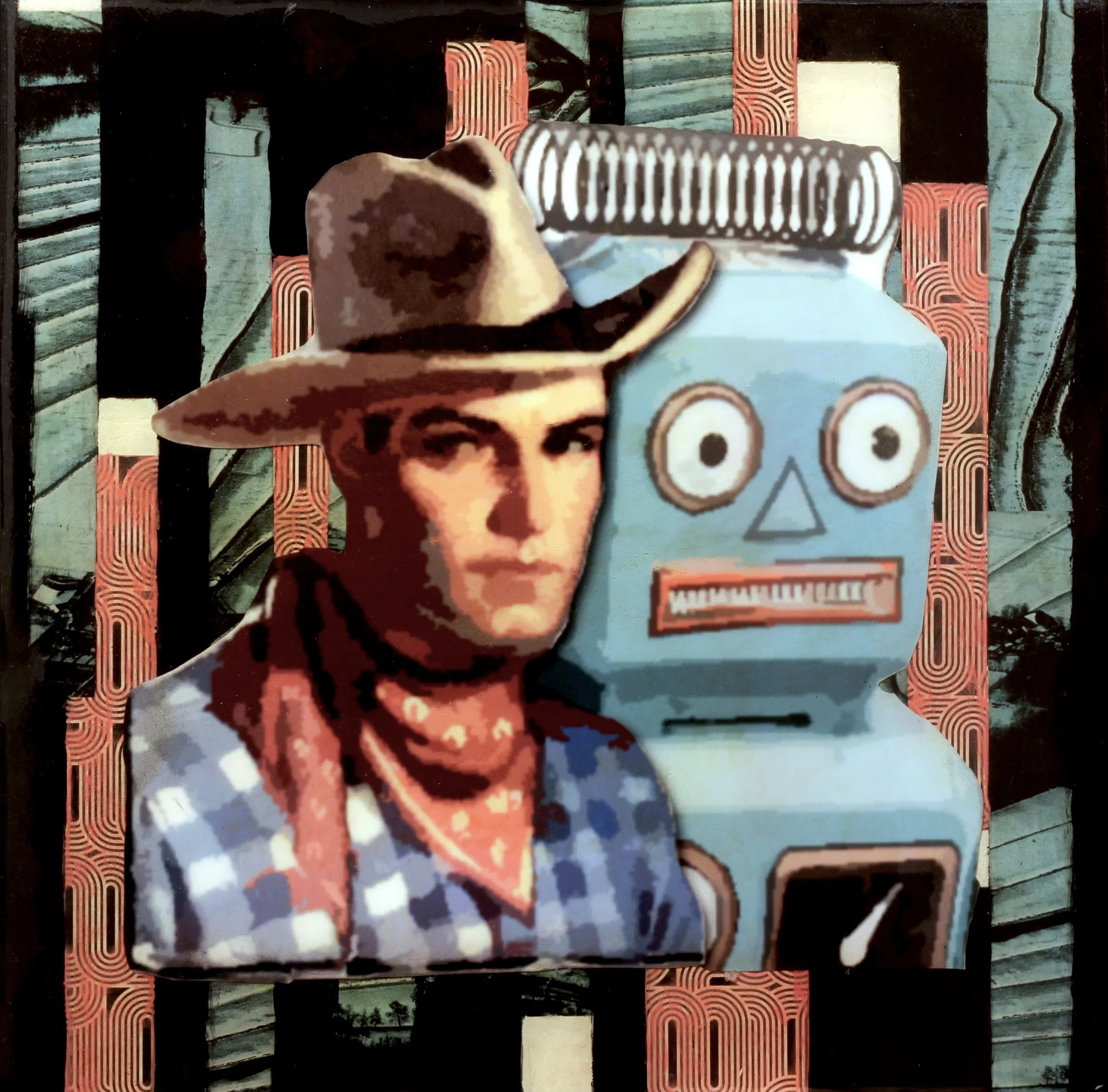 mixed media - cowboy and robot