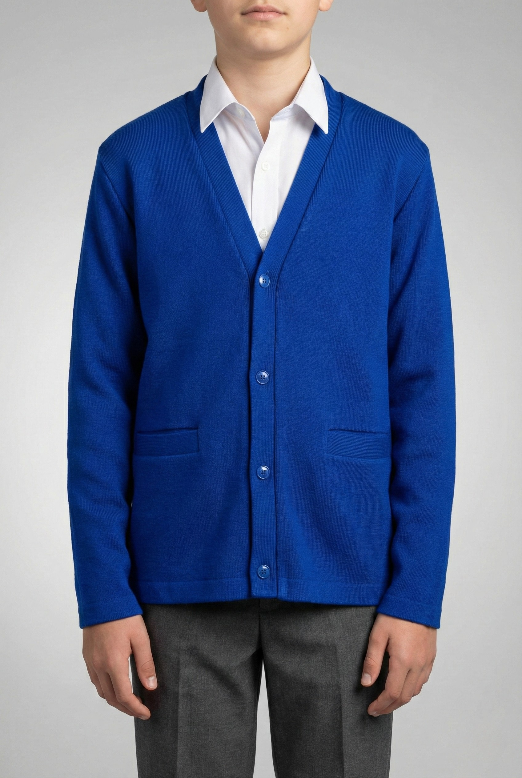 Suéter Escolar Punto de Roma Abierto Azul Rey