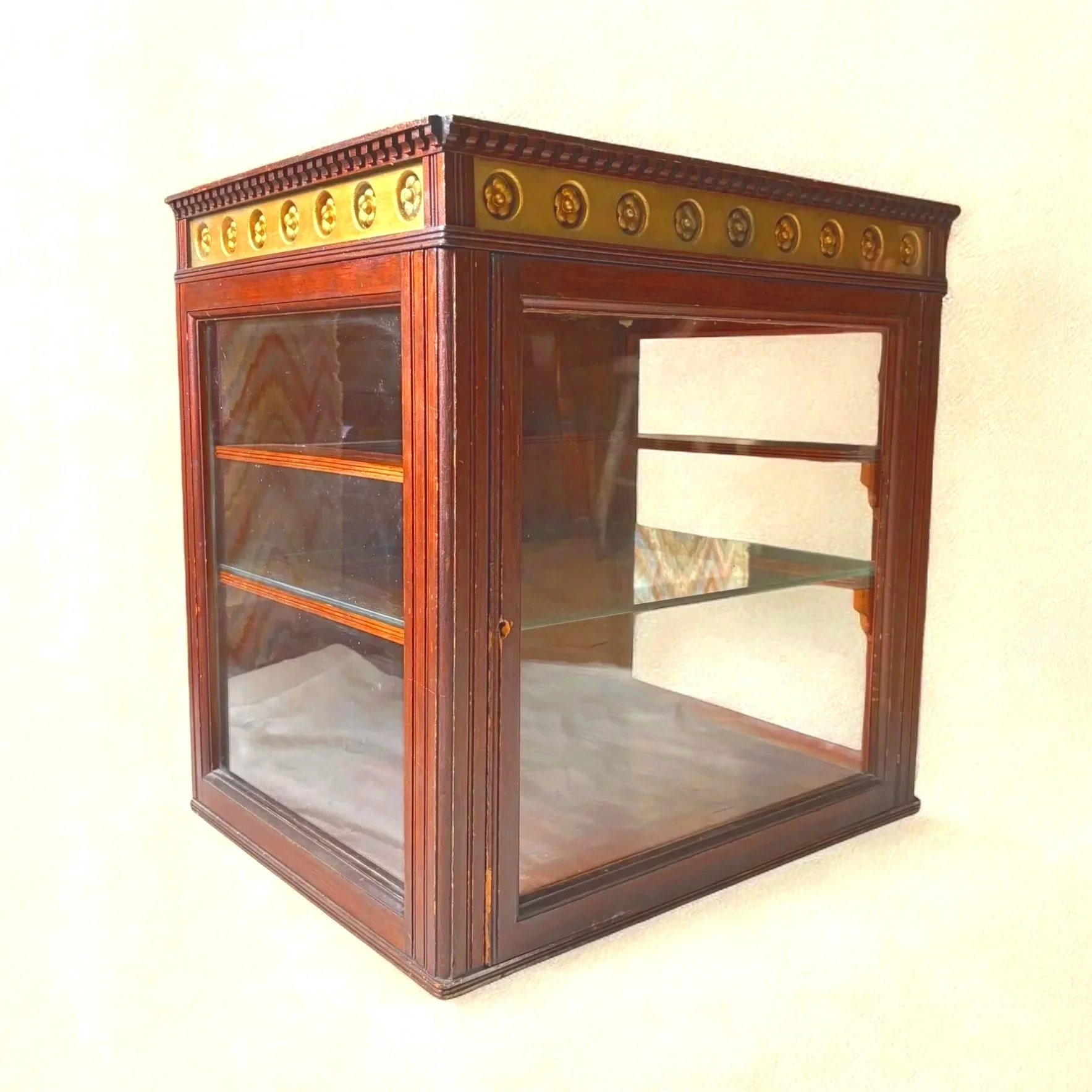 Gilt-Accented Victorian Display Case with Original Glass