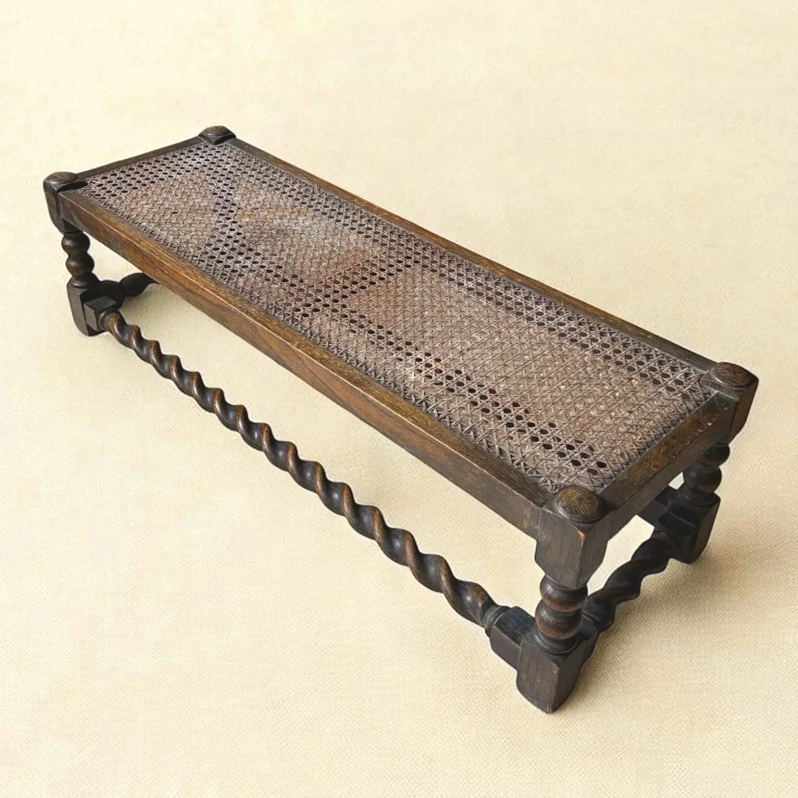 English Cane Top Low Bench with Barley Twist Legs