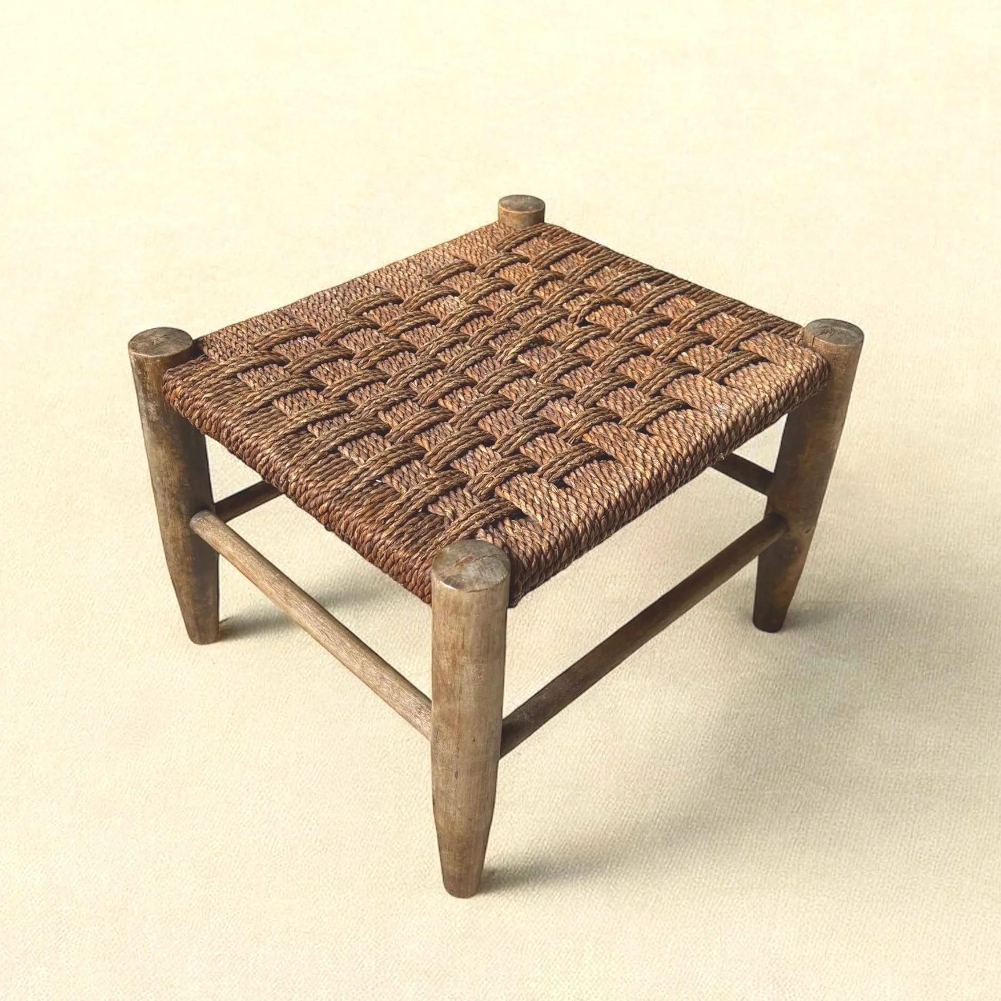 English Footstool with Woven Rope Top