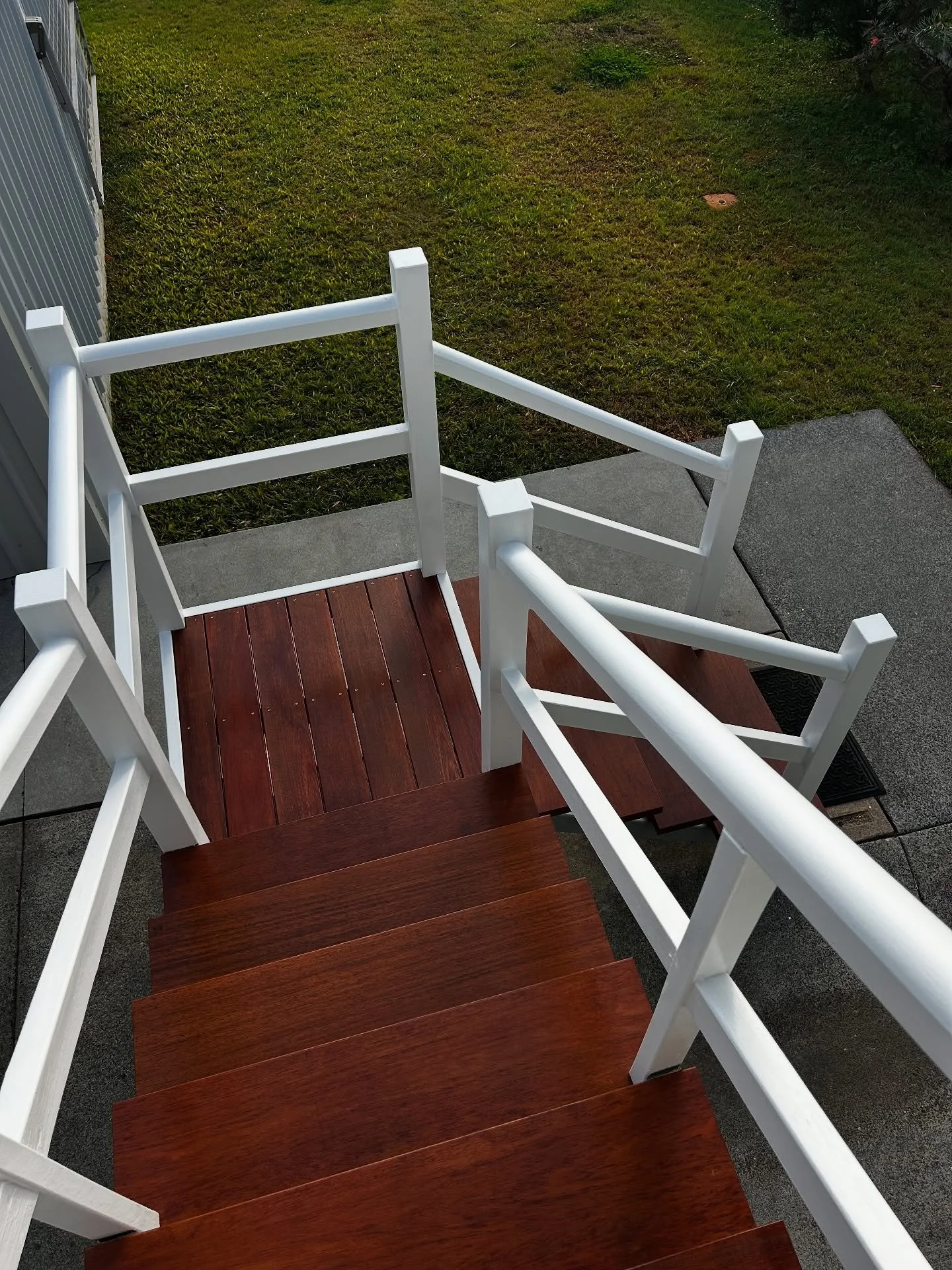 Refresh of stairs and handrails 
Using Merbau timber and sealing every cut and every joints to make sure it doesn&rsquo;t rot again on the joints. 
Using only premium materials and paints