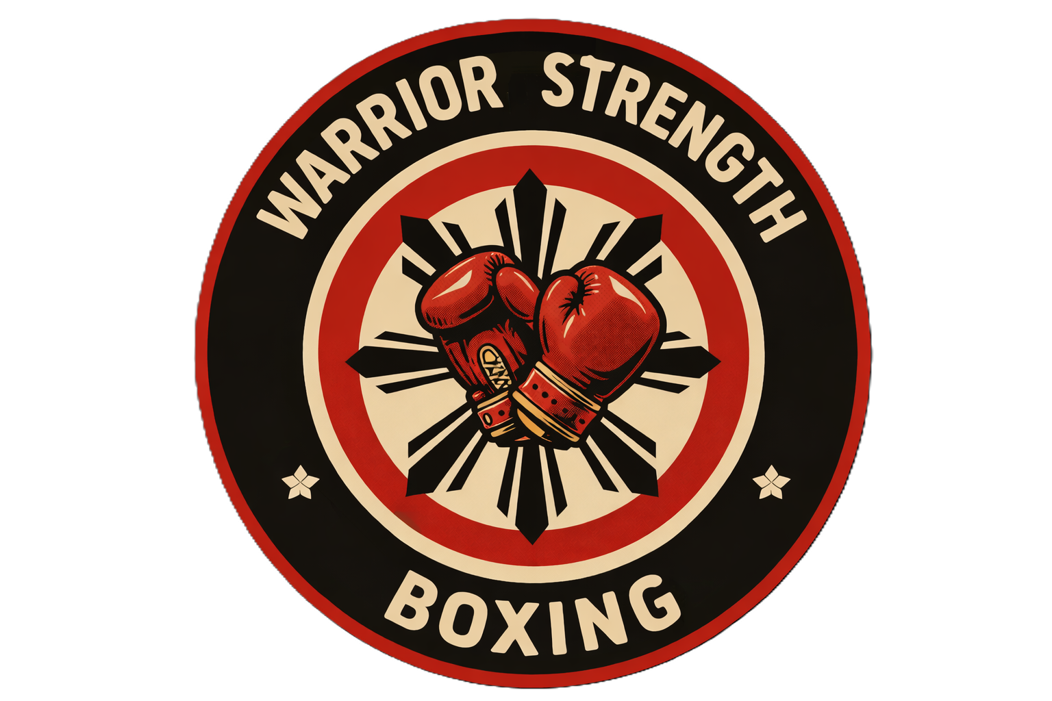 Pair of red boxing gloves with "Warrior Strength" logo on wooden surface