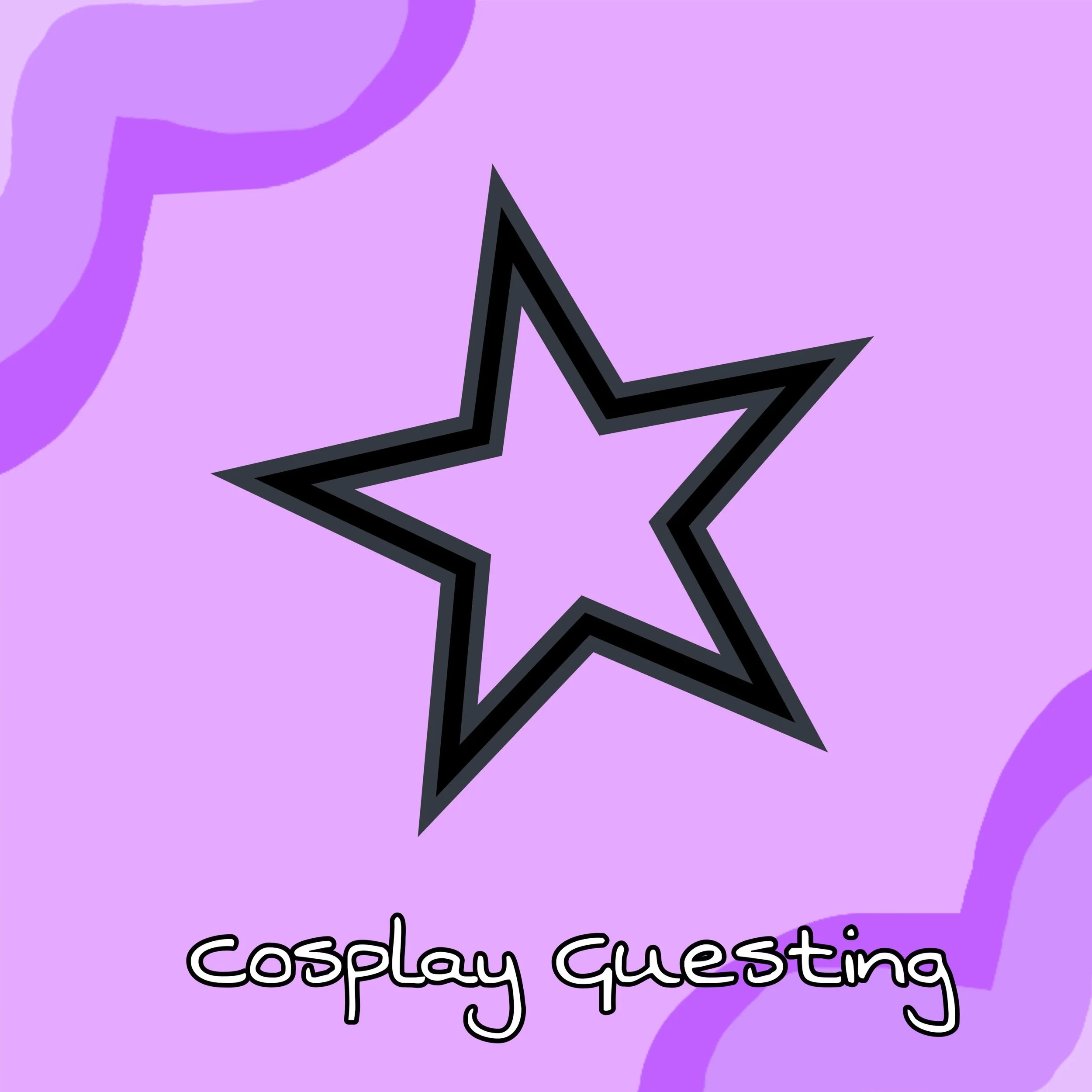 Black star outline on a purple background with text 'cosplay guesting'