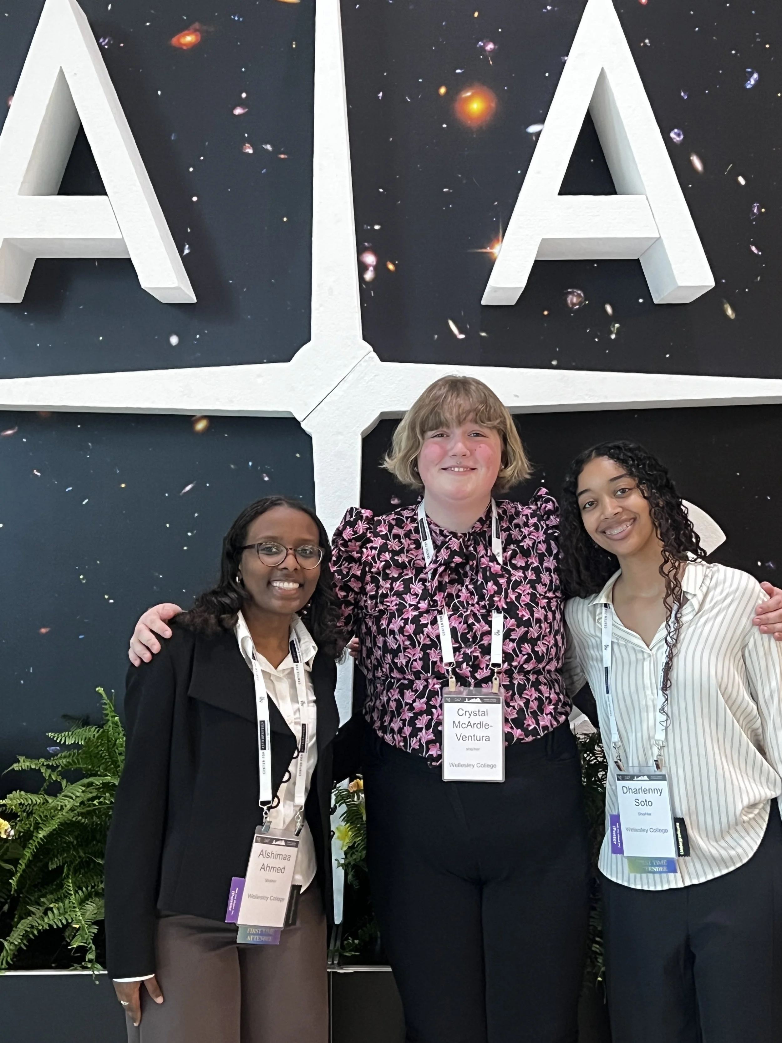 Alshimaa Ahmed'28, Crystal McArdle-Ventura'27, and Dharlenny Soto'26 at AAS 247 in Phoenix, AZ