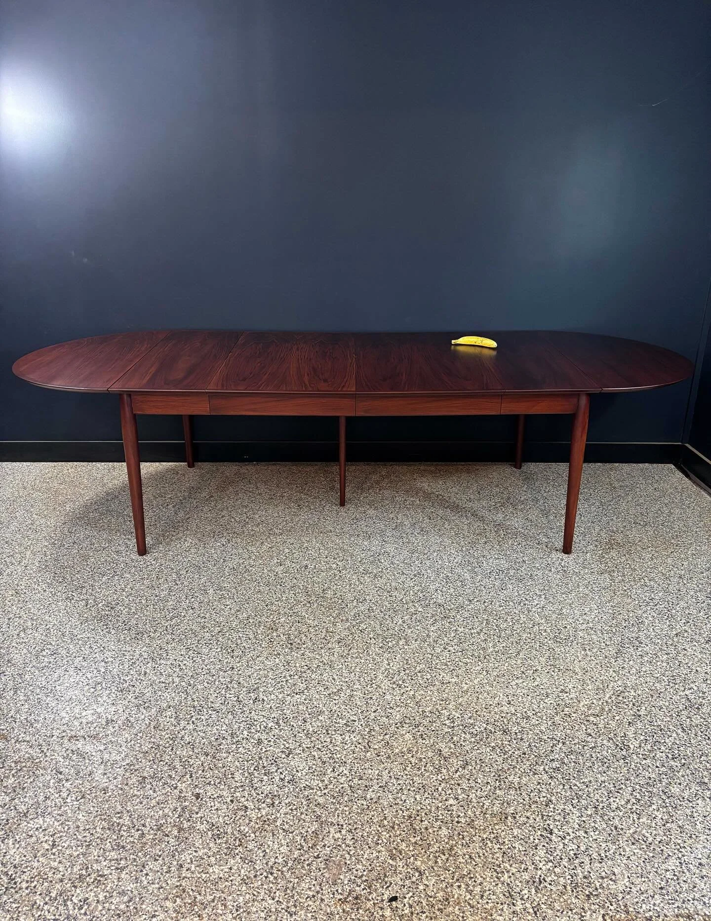 Restored vintage 1960&rsquo;s Mid Century Danish Modern Arne Vodder for George Tanier by Sibast Mobler model 227 rosewood oval drop leaf expanding dining table. ⁣
⁣
Fully restored and what a dreamboat. Seats eight to ten. Two big leaves and a center 