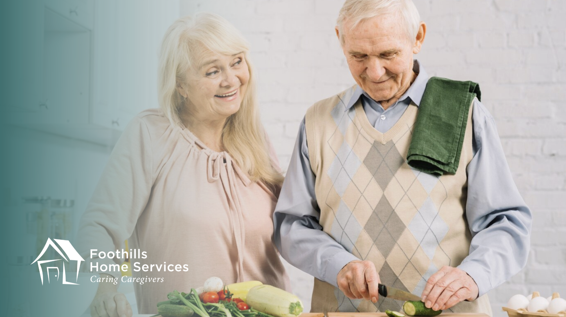 Two seniors preparing meals.