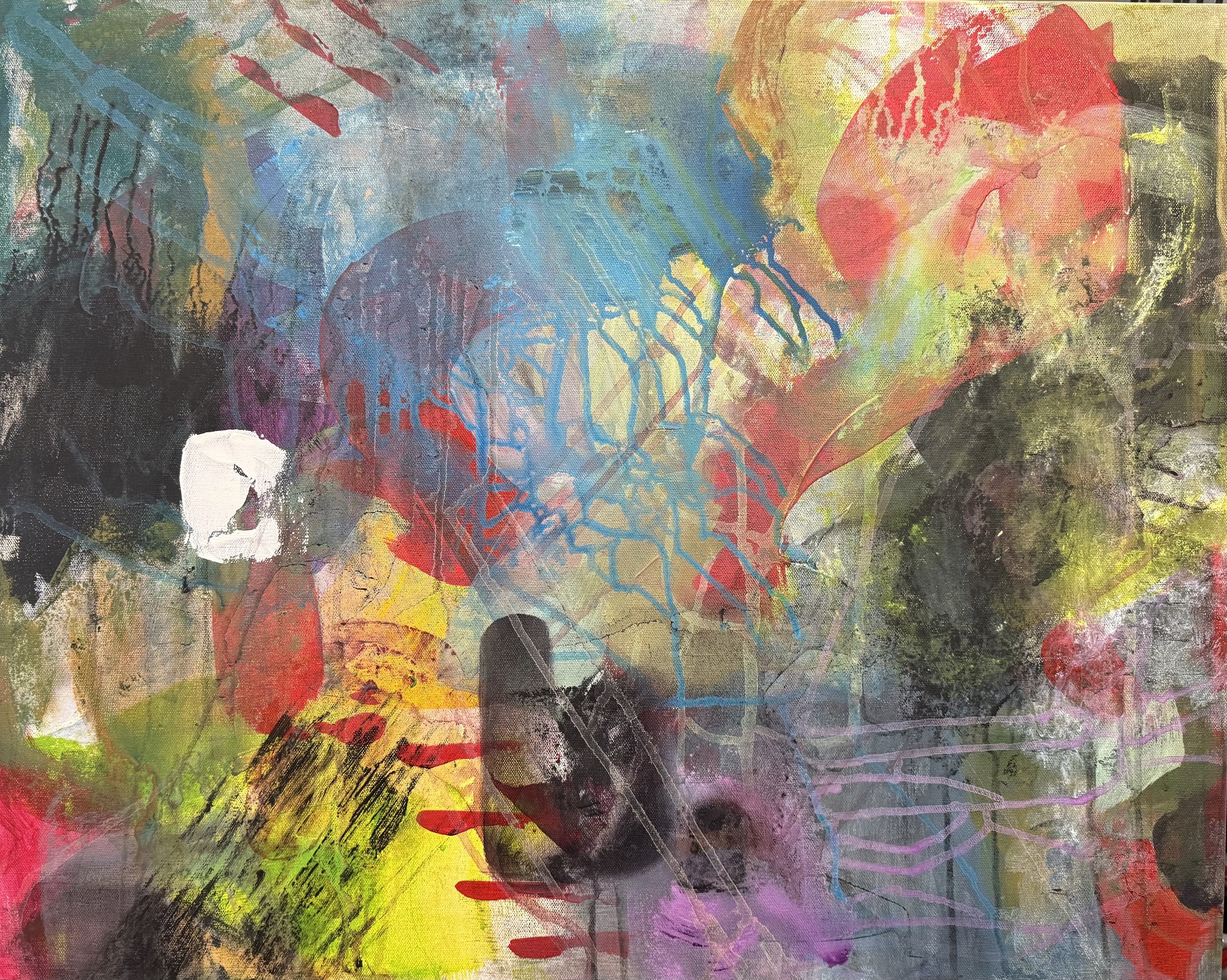 In progress - this is the fun playing part. 30"x24" canvas