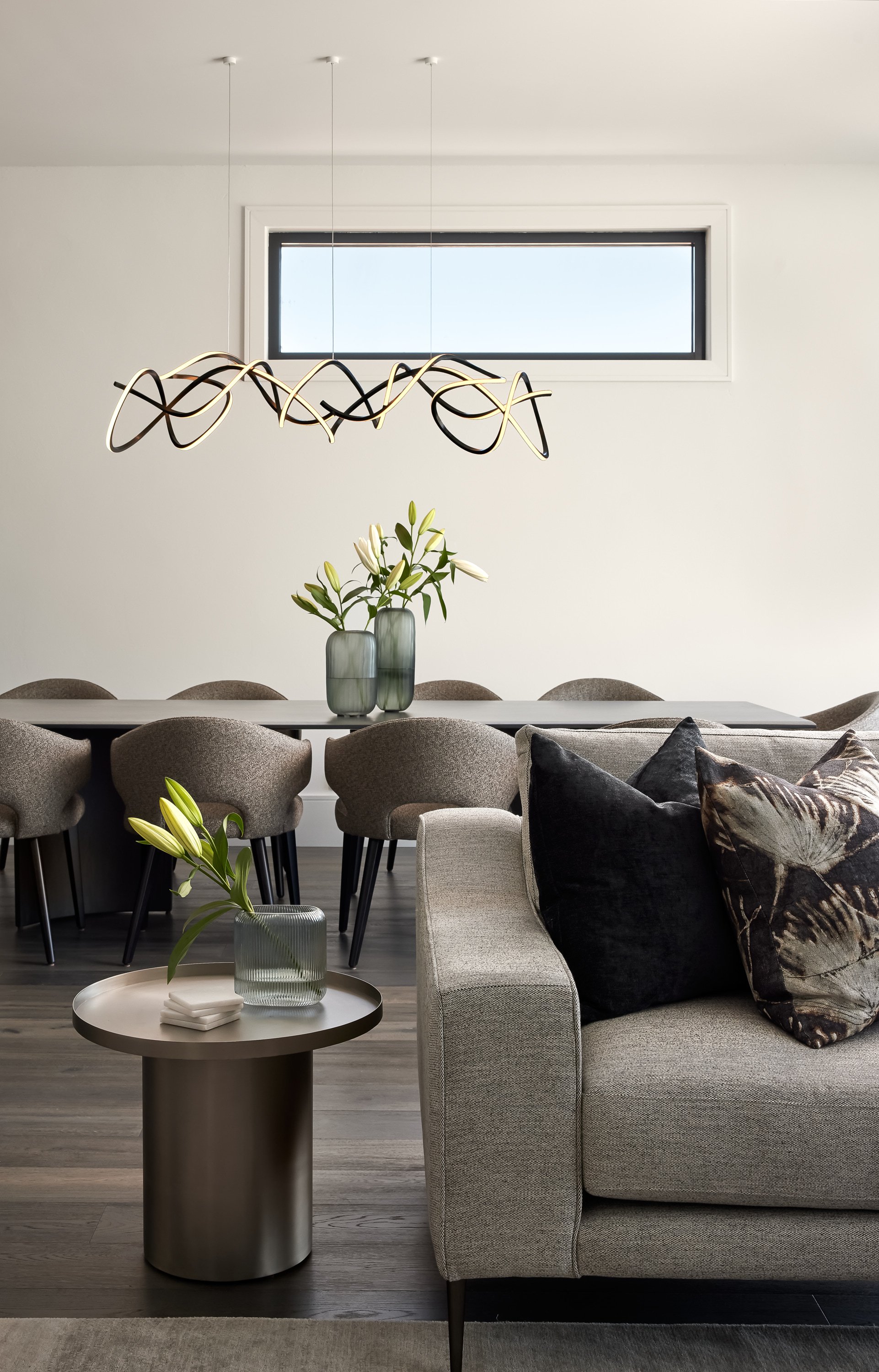 Formal dining room styling and furniture selection by Mandy Alice, Byron Bay interior designer — full home renovation Dover Heights Sydney.