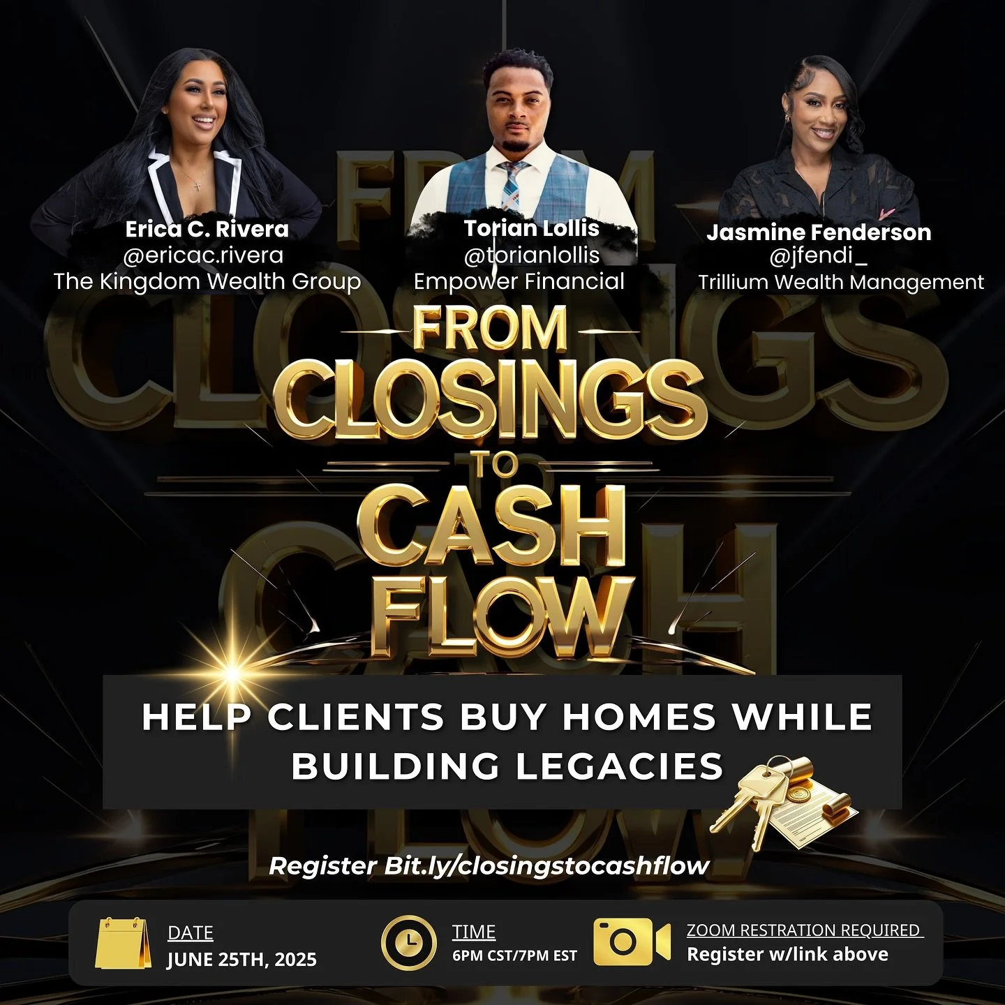 📣 VIRTUAL EVENT: From Closings to Cash Flow 💼🏡
🗓️ Wednesday, June 25
🕗 6PM CST/7PM EST
📍 Zoom &ndash; Register NOW!

Realtors, it&rsquo;s time to level up. If you&rsquo;re only focused on the closing table, you&rsquo;re leaving real money on th