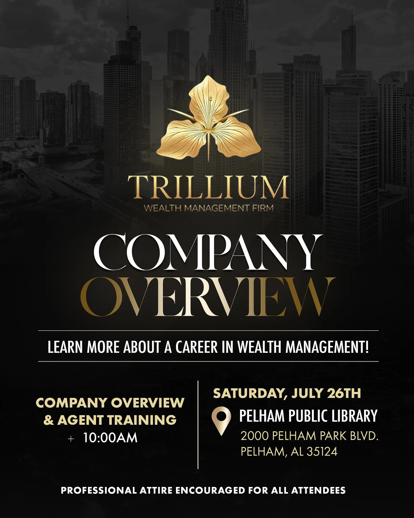 We&rsquo;re Expanding! 🎉

Join us Saturday, July 26th at 10:00AM at the Pelham Public Library for our Company Overview &amp; Agent Training with Trillium Wealth Management Firm.

🌟 Learn how to build a 6-figure+ career in wealth management
📍 2000 