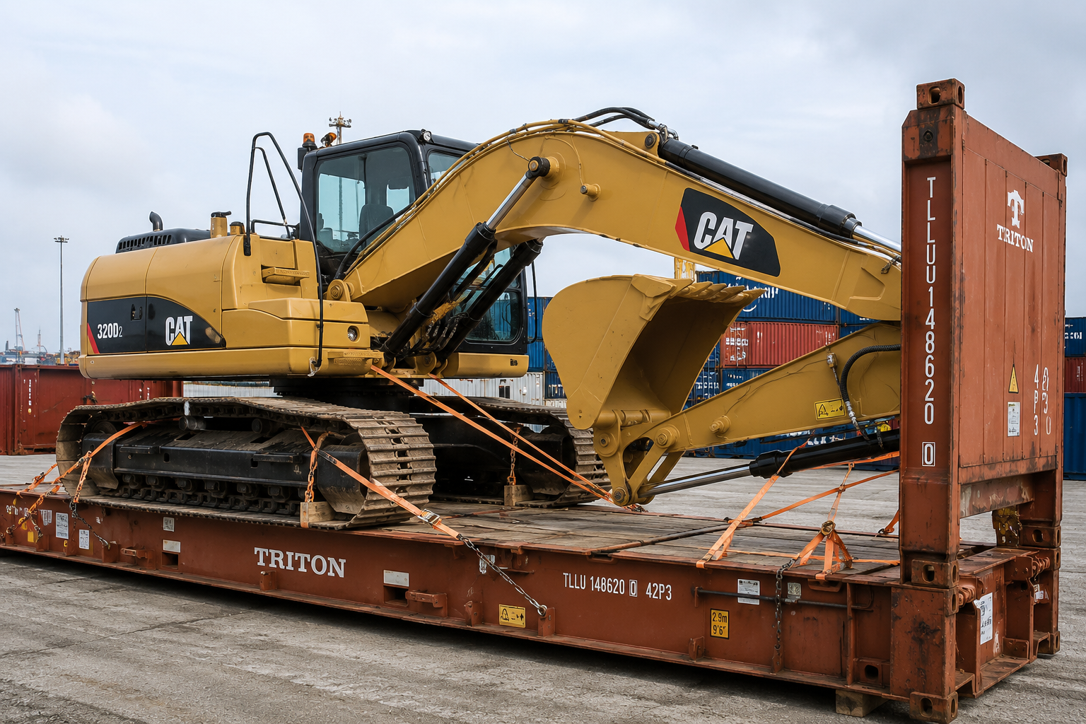Heavy machinery prepared for ocean freight shipping to Ghana