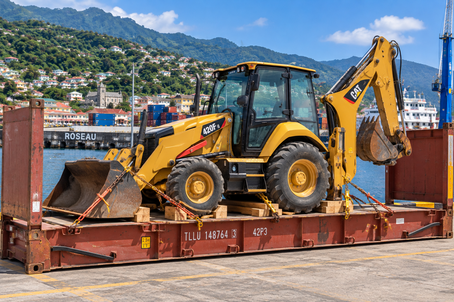 Transporte de maquinaria pesada desde EE. UU. a Dominica: transporte internacional de excavadoras, bulldozers, tractores y maquinaria de construcción.