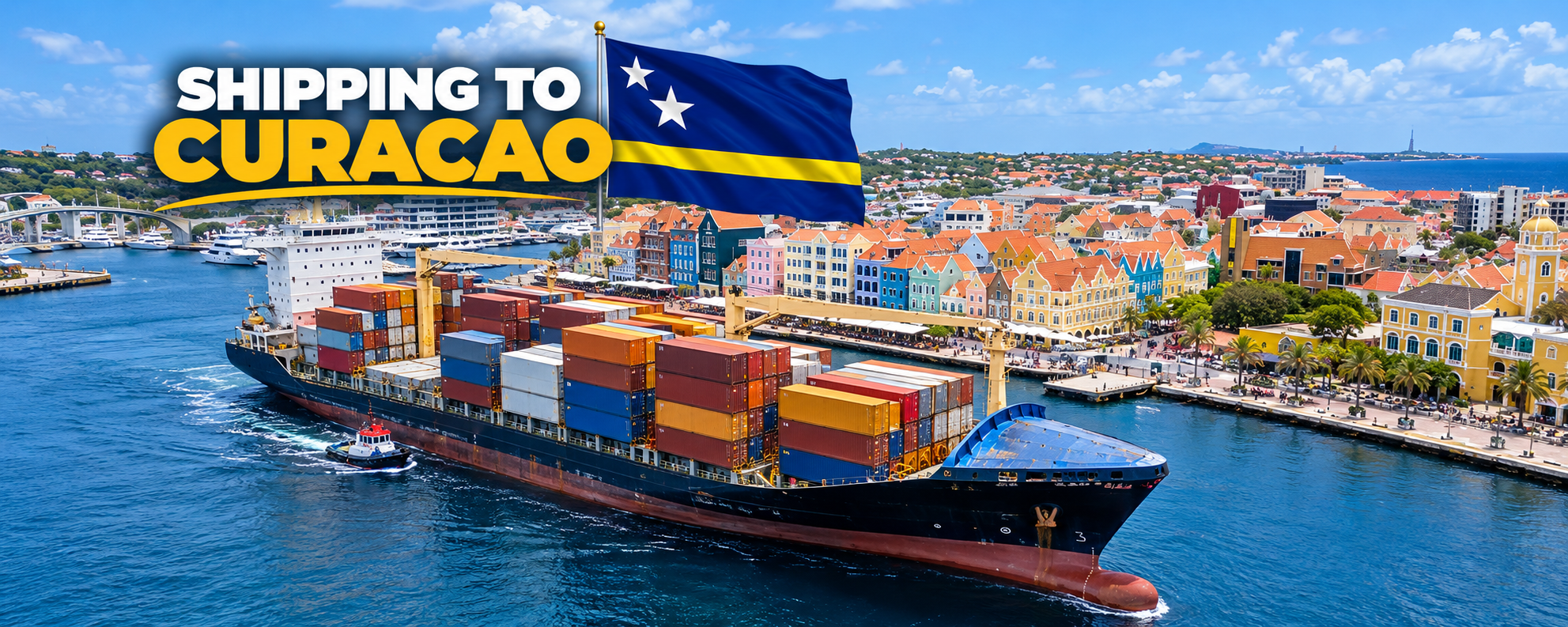 Transporte internacional desde EE. UU. a Curazao: operaciones de transporte marítimo y con buques portacontenedores en el puerto de Willemstad para coches, embarcaciones, maquinaria pesada, enseres domésticos y carga comercial.