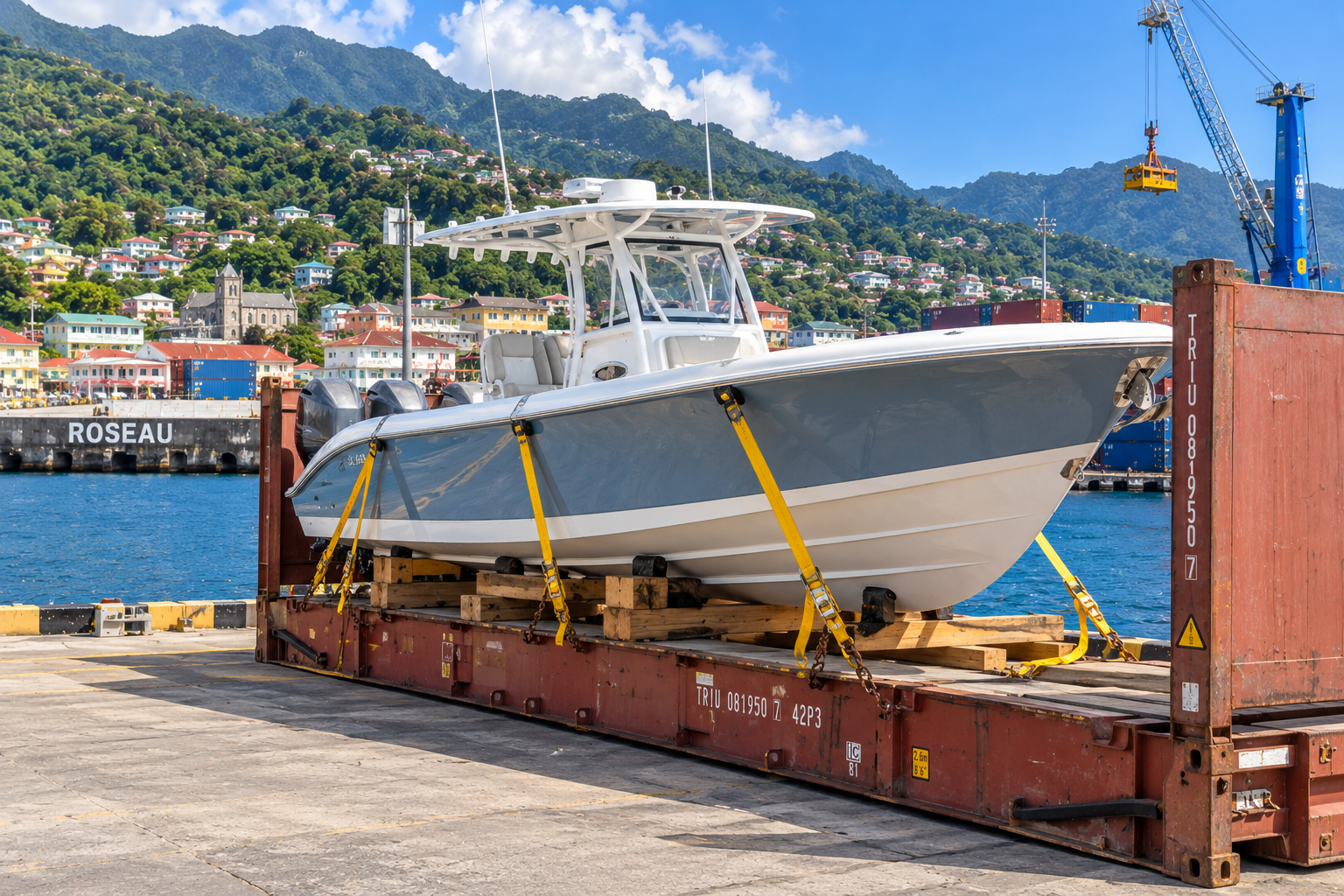Transporte marítimo de barcos y yates desde EE. UU. a Dominica: transporte marítimo de barcos de pesca, embarcaciones con consola central, yates y embarcaciones de recreo.