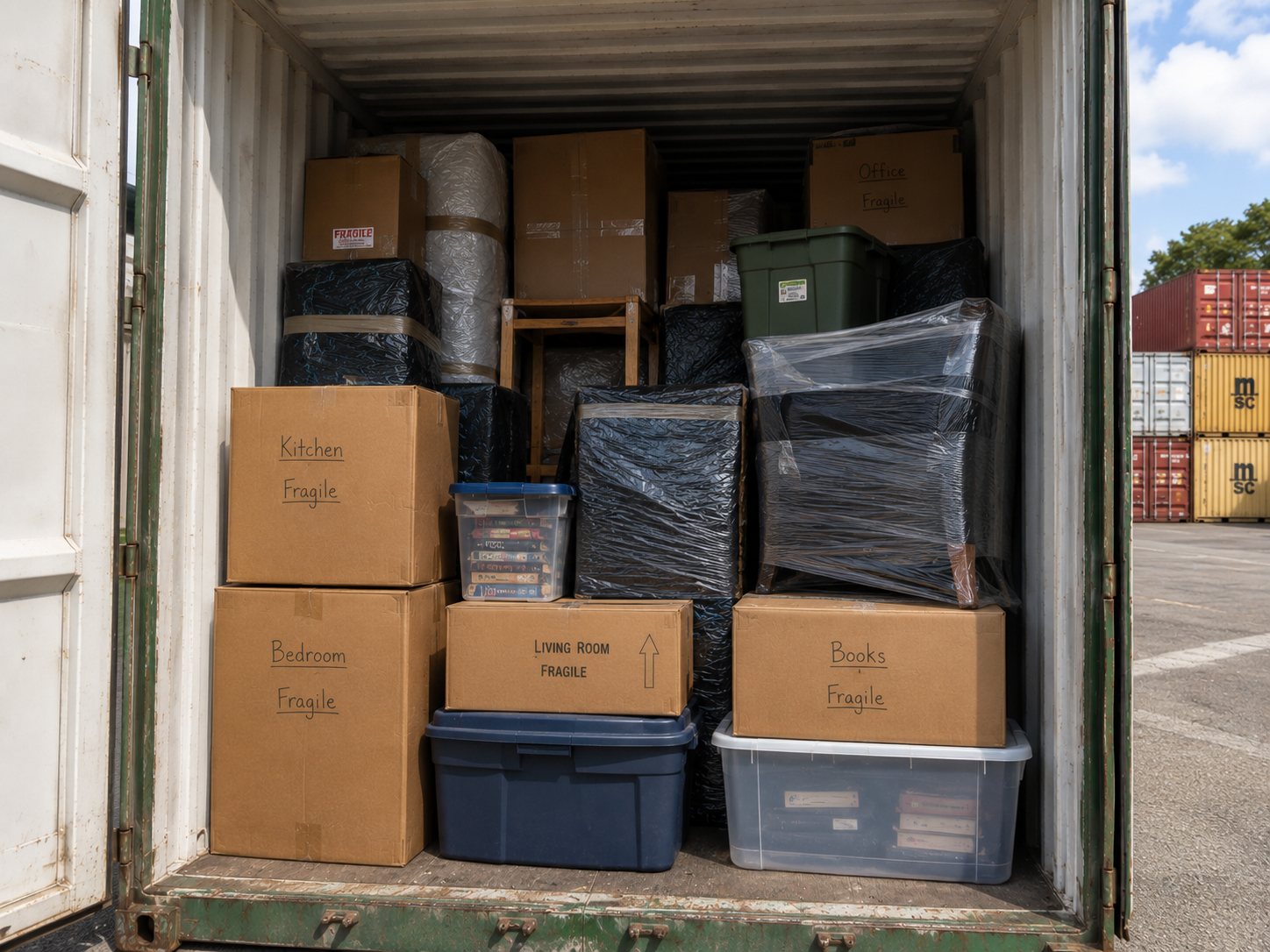 Household goods shipping to Poland from the USA with furniture, personal effects, and relocation cargo loaded for international export