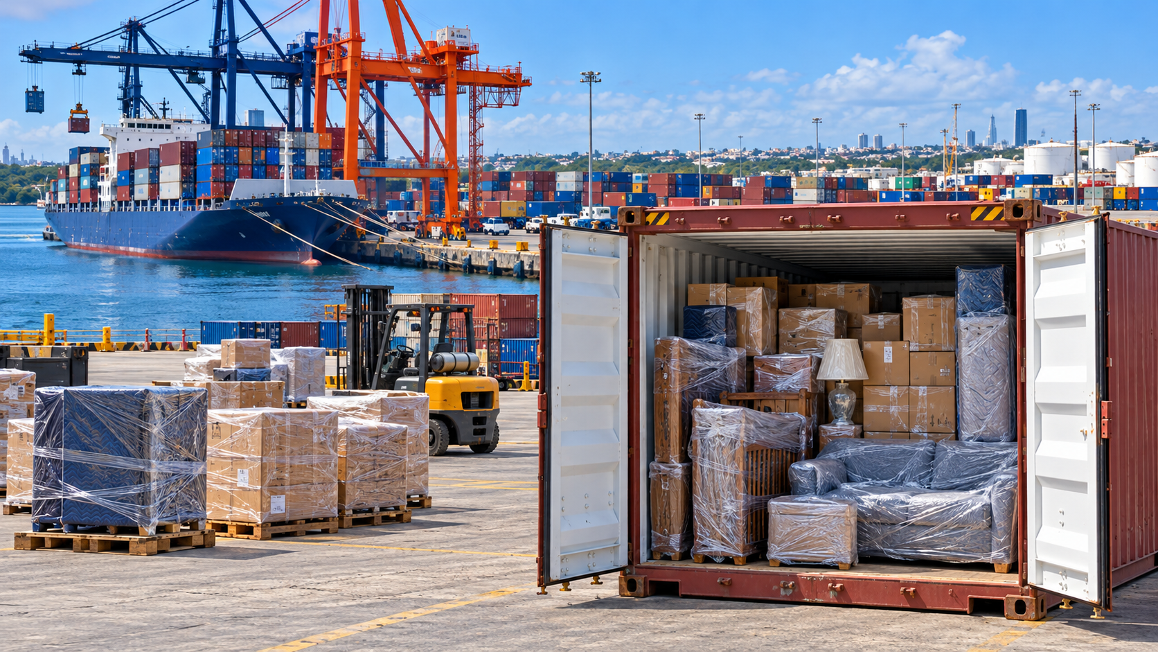 Transporte de enseres domésticos desde EE. UU. a la República Dominicana: contenedores de 20 y 40 pies para muebles, electrodomésticos, efectos personales y traslados internacionales.