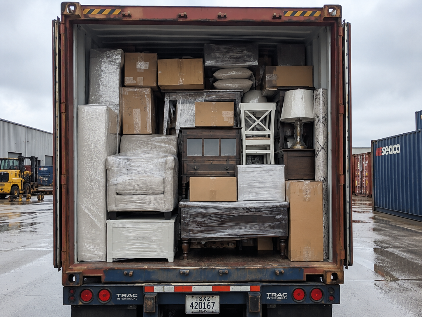 Household goods packed inside shipping container to Costa Rica