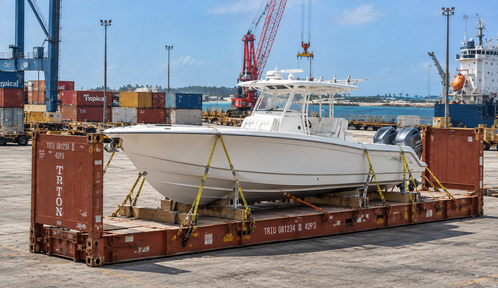 Transporte de barcos y yates desde EE. UU. a las Bahamas: transporte marítimo internacional de barcos de pesca, embarcaciones con consola central y embarcaciones de recreo.