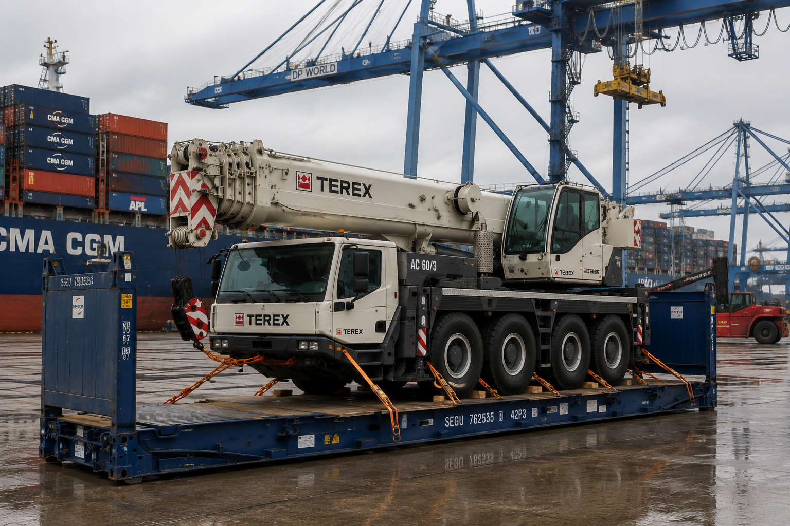 Heavy equipment and machinery shipping from the United States to Chile, including excavators, bulldozers, loaders, tractors, and industrial equipment.