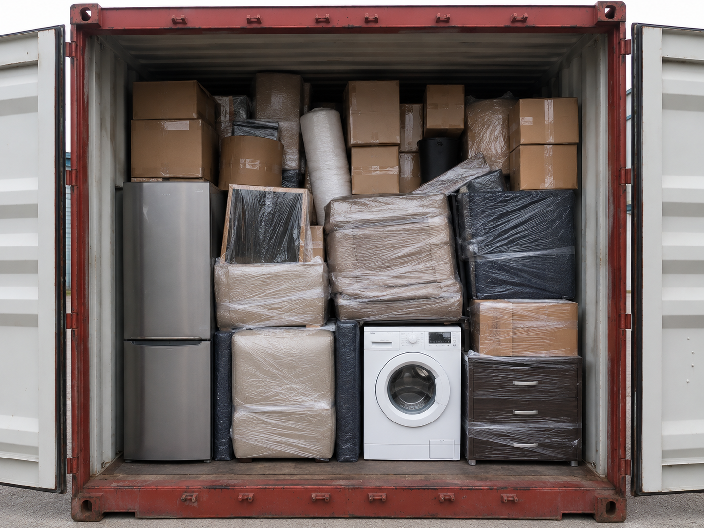 Household goods securely loaded inside a shipping container to Libya