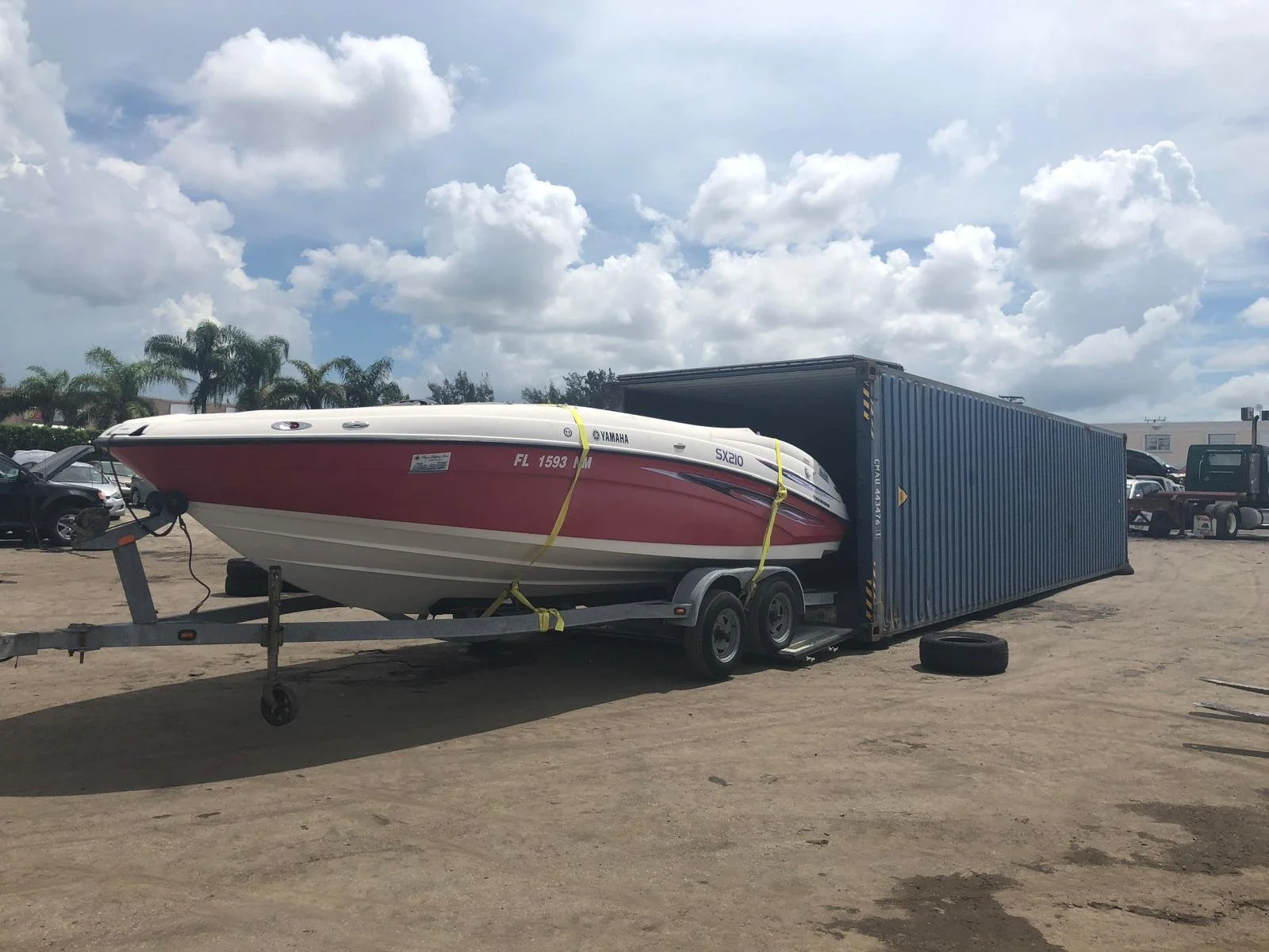 Boat prepared for international shipping to Honduras