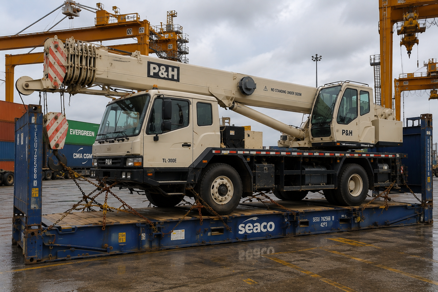 Crane shipping from USA to Uruguay, heavy lift equipment transport, mobile crane export, construction equipment shipping, oversized cargo logistics to Uruguay