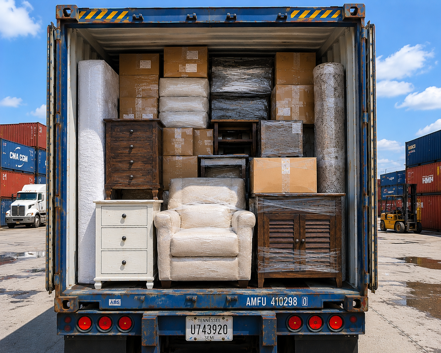 Household goods packed inside shipping container to Peru