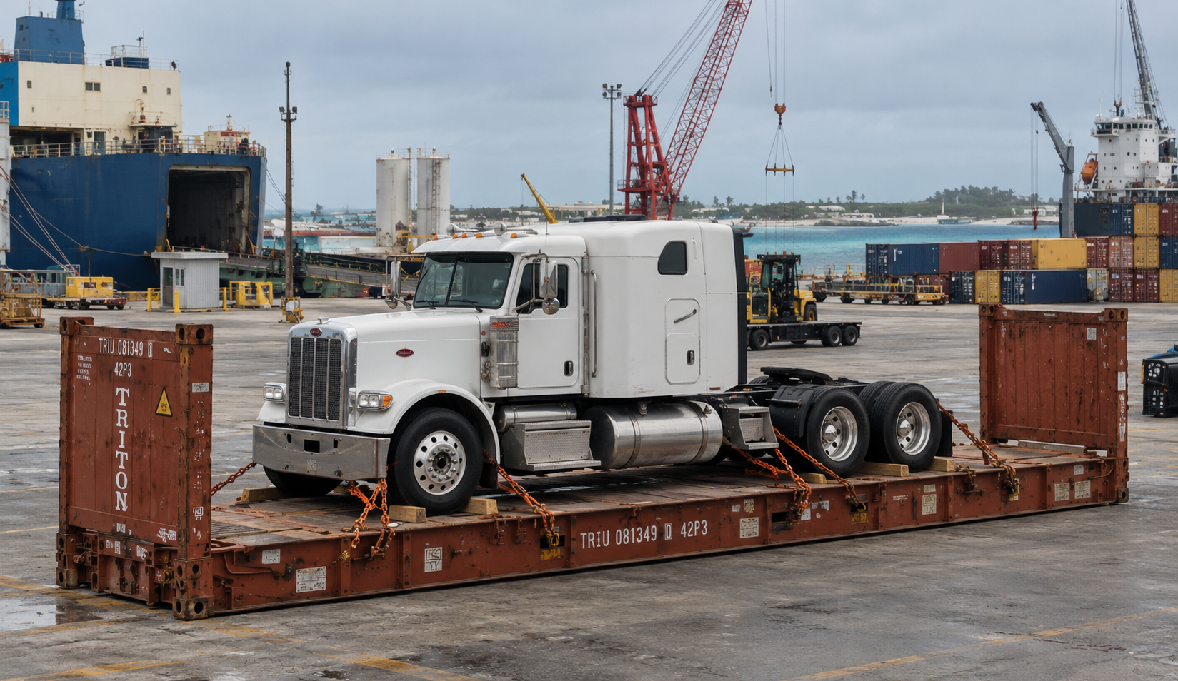 Transporte de maquinaria pesada desde EE. UU. a las Bahamas: transporte marítimo de excavadoras, bulldozers, tractores y maquinaria de construcción.