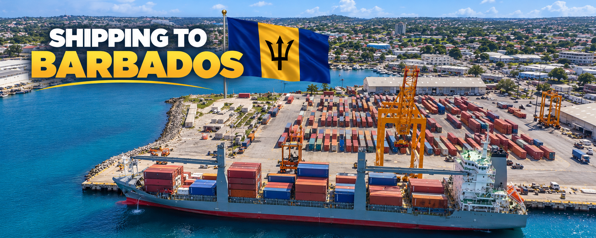 Transporte marítimo internacional desde EE. UU. a Barbados: operaciones con buques portacontenedores y de transporte marítimo en el puerto de Bridgetown para coches, embarcaciones, maquinaria pesada, enseres domésticos y carga comercial.