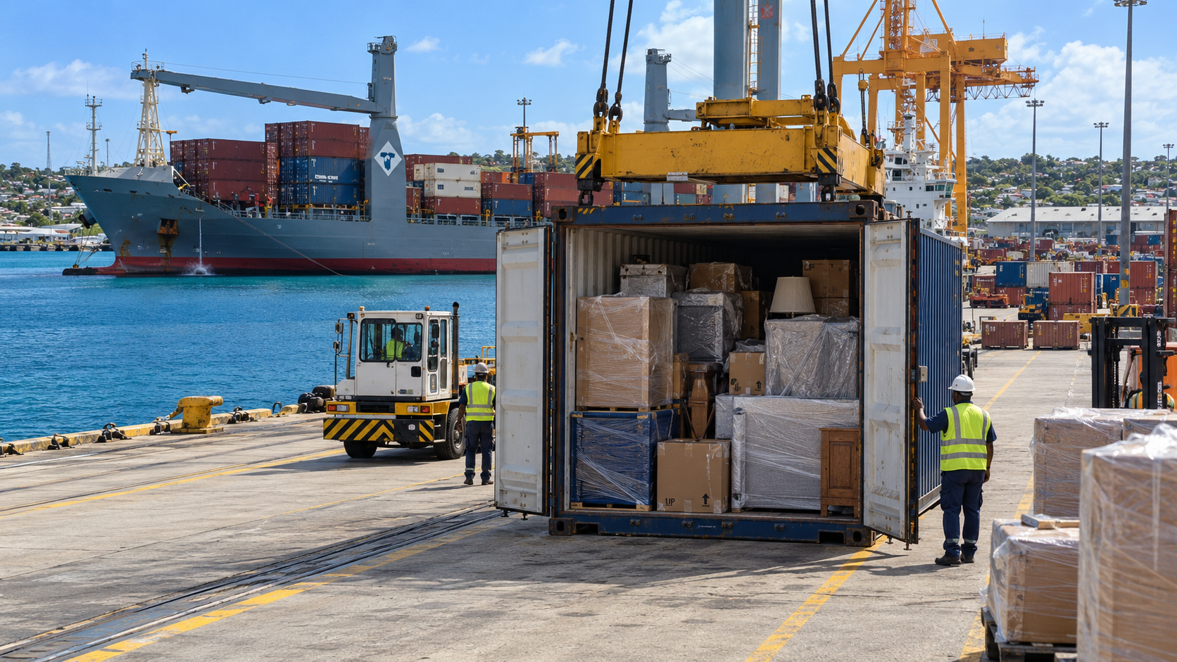 Envío de enseres domésticos desde EE. UU. a Barbados: transporte en contenedores de 20 y 40 pies para muebles, efectos personales y traslados internacionales a Bridgetown.