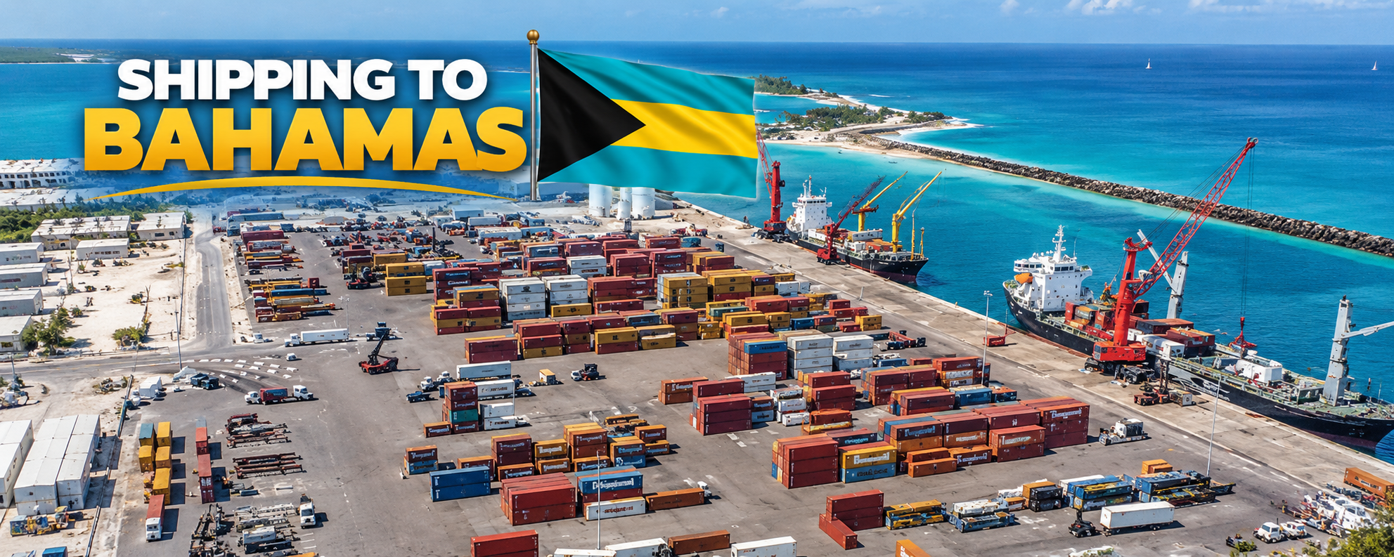 Transporte internacional desde EE. UU. a las Bahamas: operaciones con buques portacontenedores y de transporte marítimo en el puerto de Nassau para coches, embarcaciones, maquinaria pesada, enseres domésticos y carga comercial.