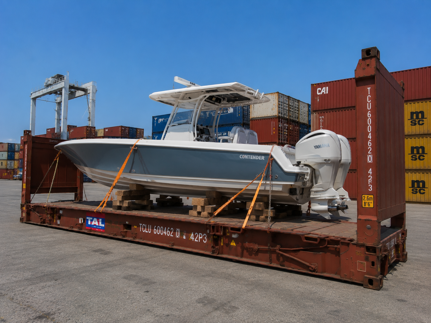 Boat shipping to Poland from the USA with yachts, fishing boats, jet skis, and marine equipment prepared for overseas shipping