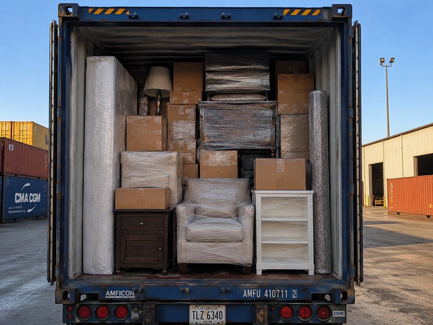 Household goods packed inside shipping container to Guyana