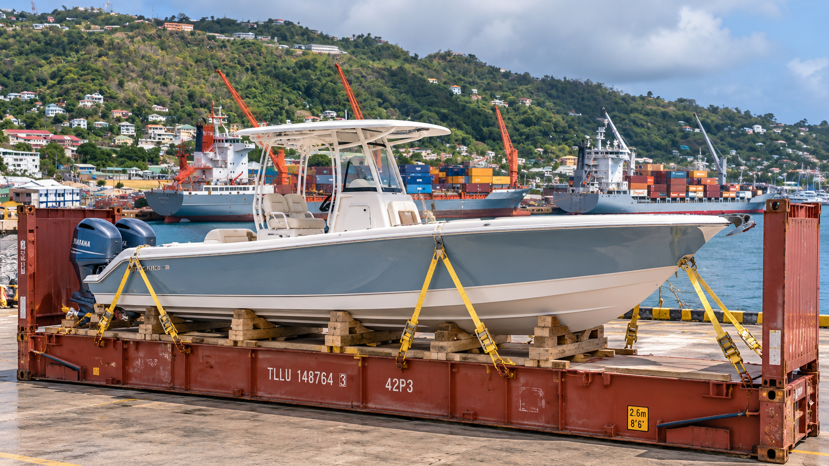 Transporte marítimo de barcos y yates desde EE. UU. a Granada: transporte marítimo de barcos de pesca, embarcaciones con consola central, yates y embarcaciones de recreo.