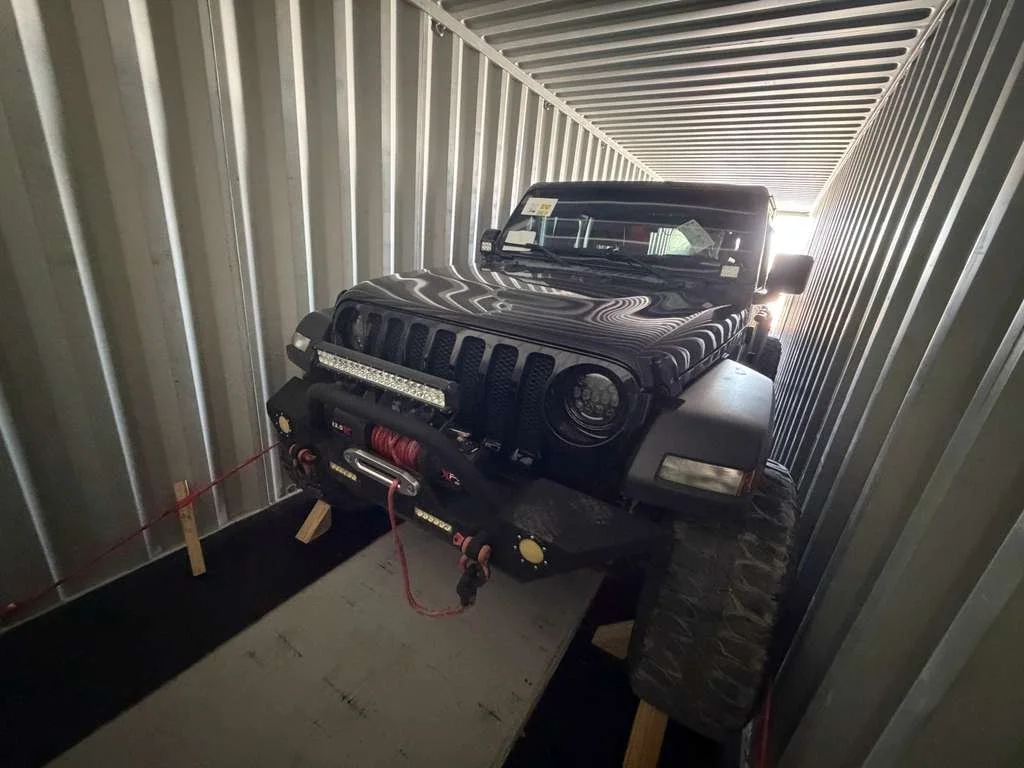 Vehicle secured for shipping to Honduras