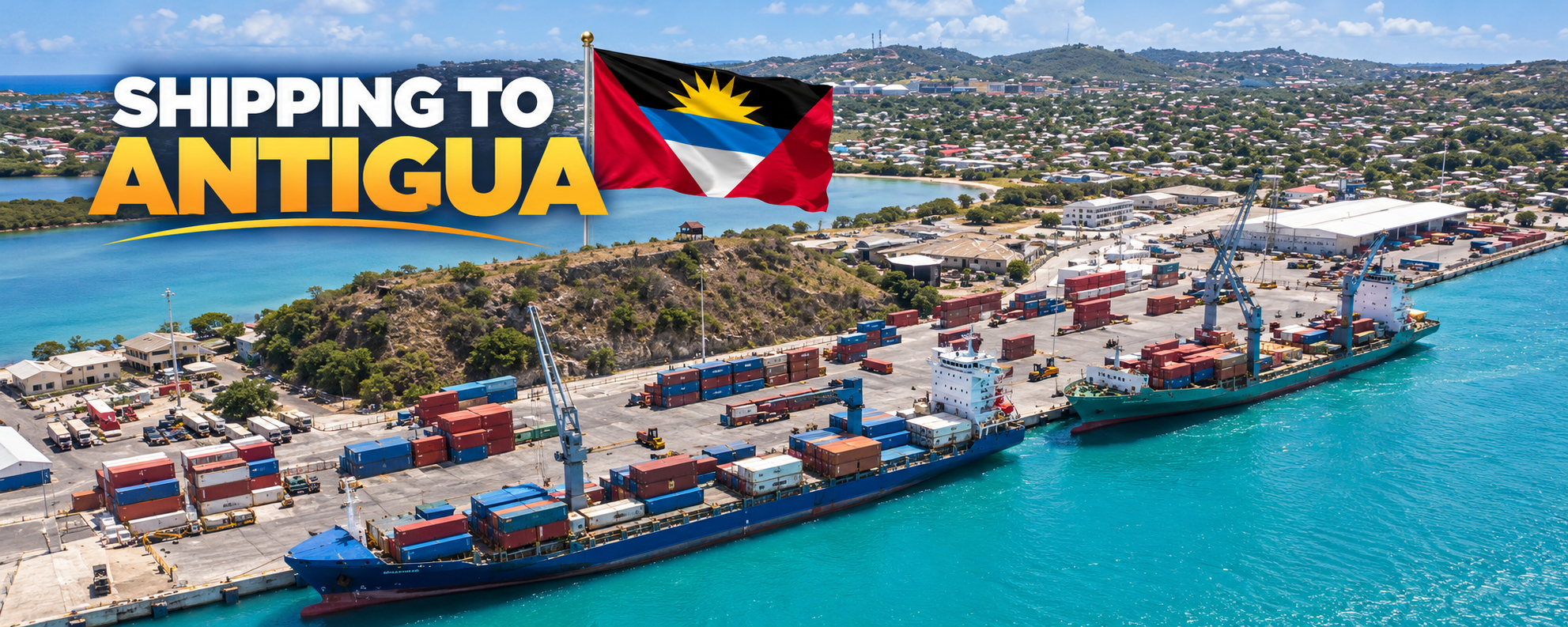 Transporte internacional desde EE. UU. a Antigua: operaciones de transporte marítimo en buques portacontenedores y de carga marítima en el puerto de St. John's para coches, embarcaciones, maquinaria pesada, enseres domésticos y carga comercial.