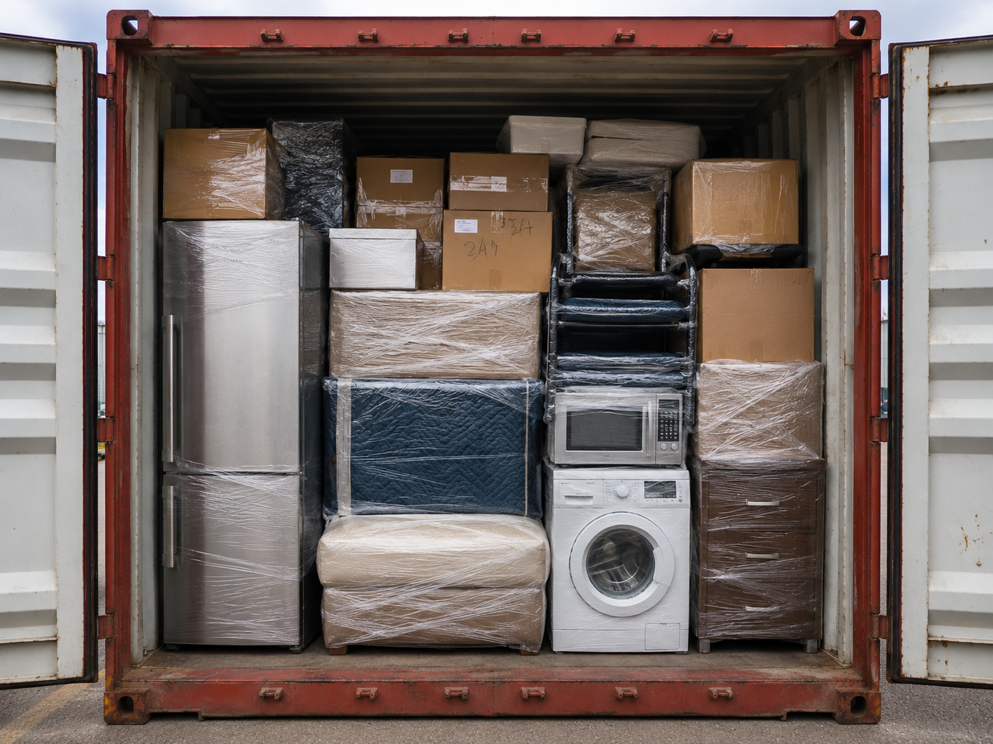 Household goods securely packed inside shipping container to Morocco