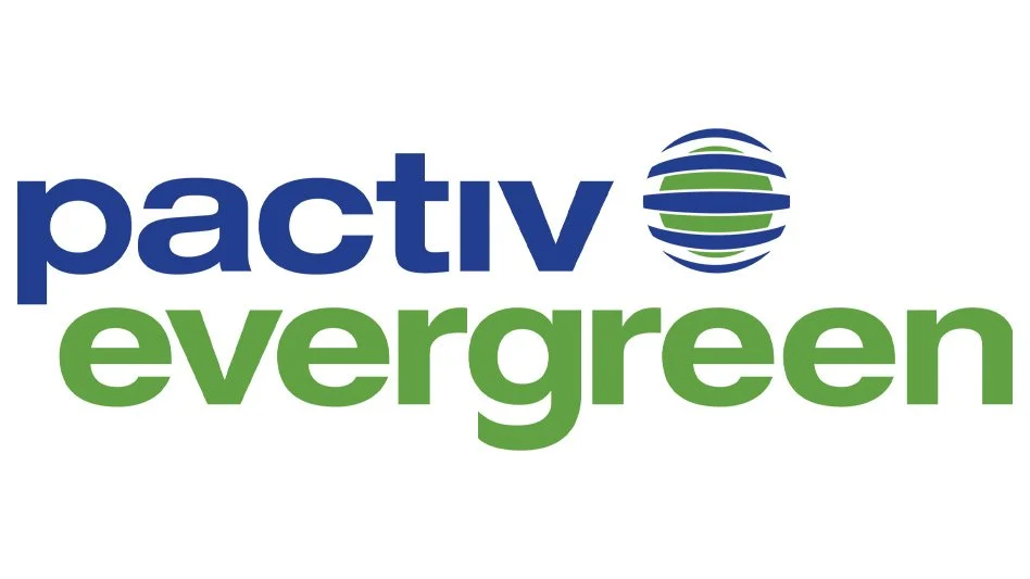 Pactiv Evergreen logo featuring blue and green text with a globe design.