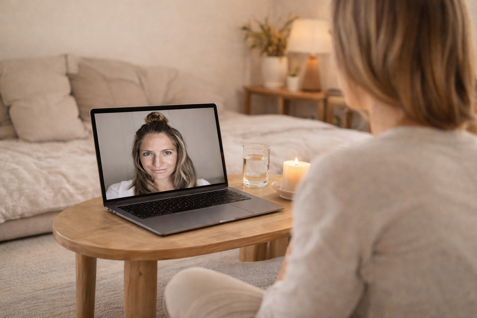 Online private session for stress relief and body regulation in comfortable home setting. Fascial maneuvers online session.