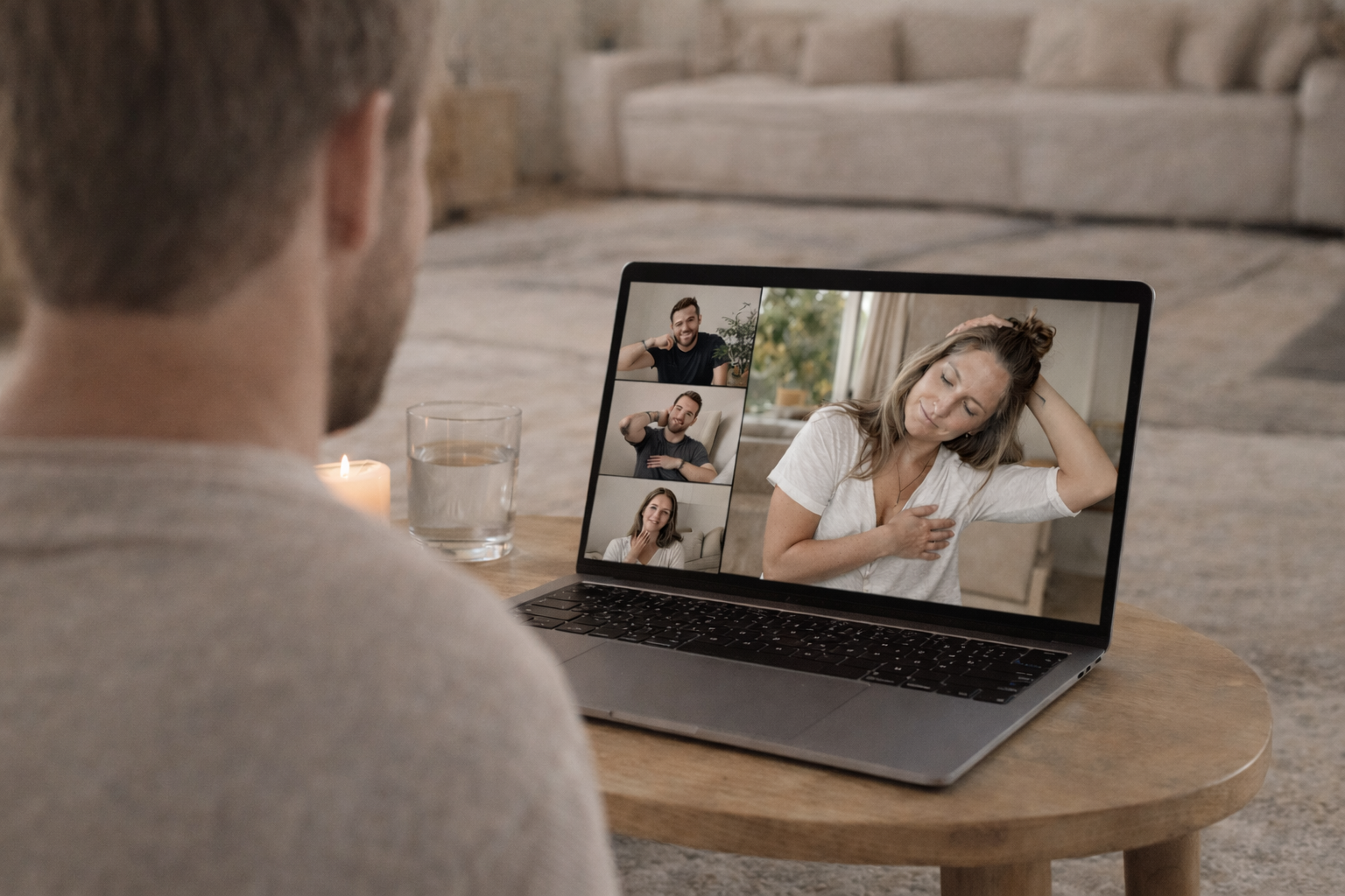 Online group Fascial Maneuvers class with supportive community via video call