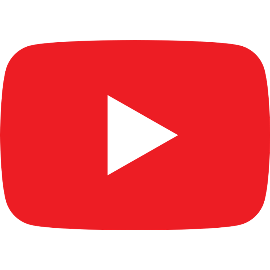 YouTube logo with a red rounded rectangle background and a white play button in the center.