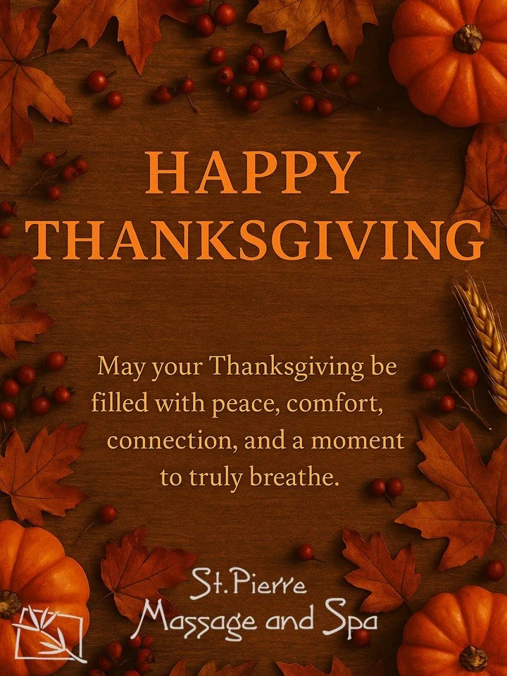 🧡 Happy Thanksgiving from St. Pierre Massage &amp; Spa 🧡
Today we pause with gratitude&mdash;for our wonderful clients, our dedicated team, and the beautiful Napa community that continues to support us every day.

May your Thanksgiving be filled wi