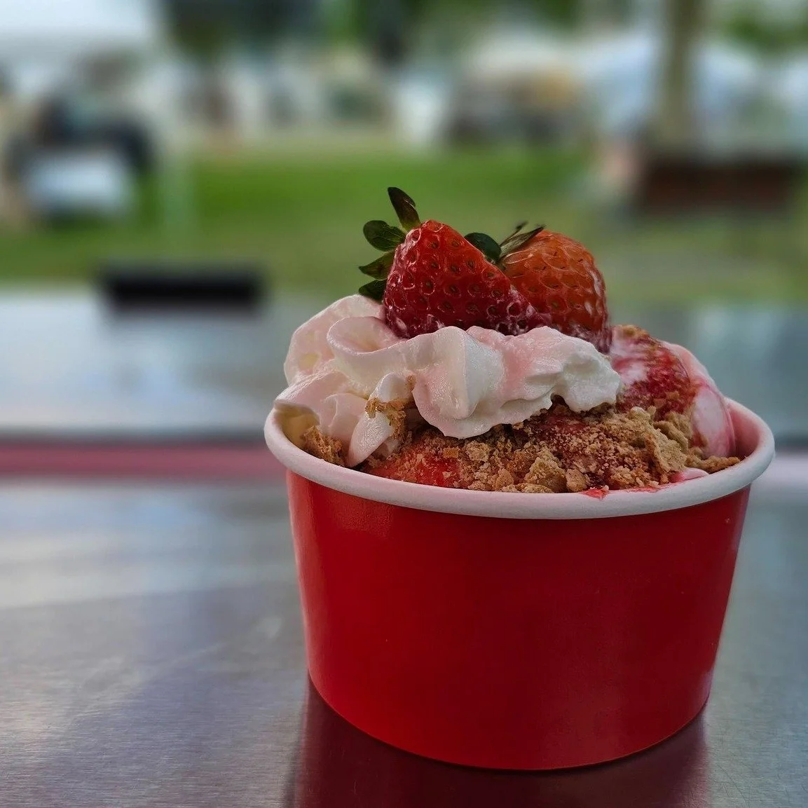 It's #NationalStrawberryIceCreamDay!  Pictured is one of our summer favorites, the Strawberry Rhubarb Sundae.  Snag one once the weather warms up - you won't regret it!
.
.
.
#icecreamlover #icecream #sundaes #fun #sundaefunday #birthdaycelebration #