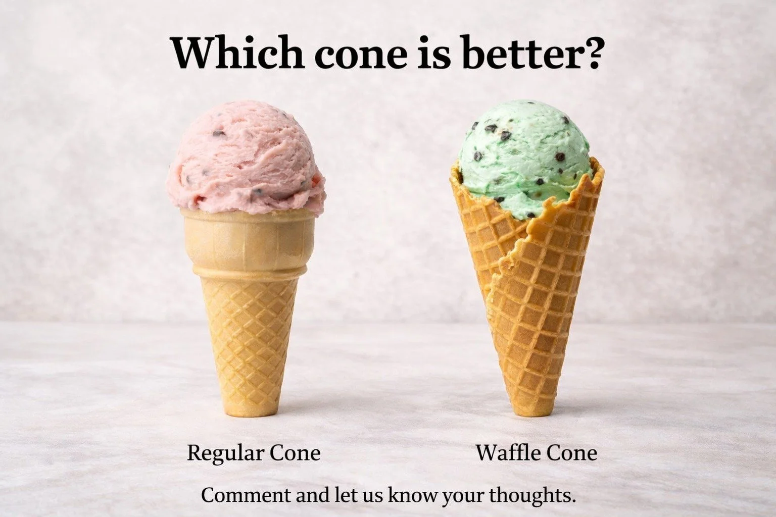 It&rsquo;s time to choose!
Regular cone or waffle cone?
There&rsquo;s no wrong answer&hellip; but there is a favorite.
Drop yours below ⬇️