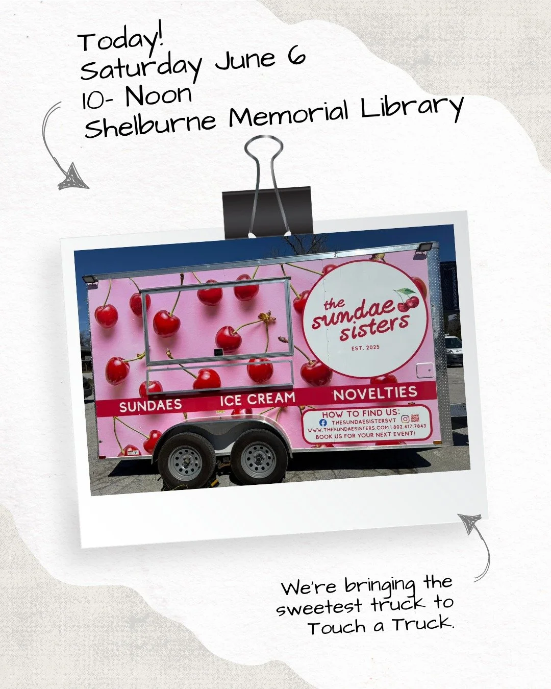 Looking for something fun to do today?
Come find us from 10am to noon at @sherburnelibraryvt in Killington for their annual Touch-A-Truck event!

Come get yourself a little sweet treat!

#Vermont #TouchATruck #FamilyFun #VermontIceCream #IceCream #Su