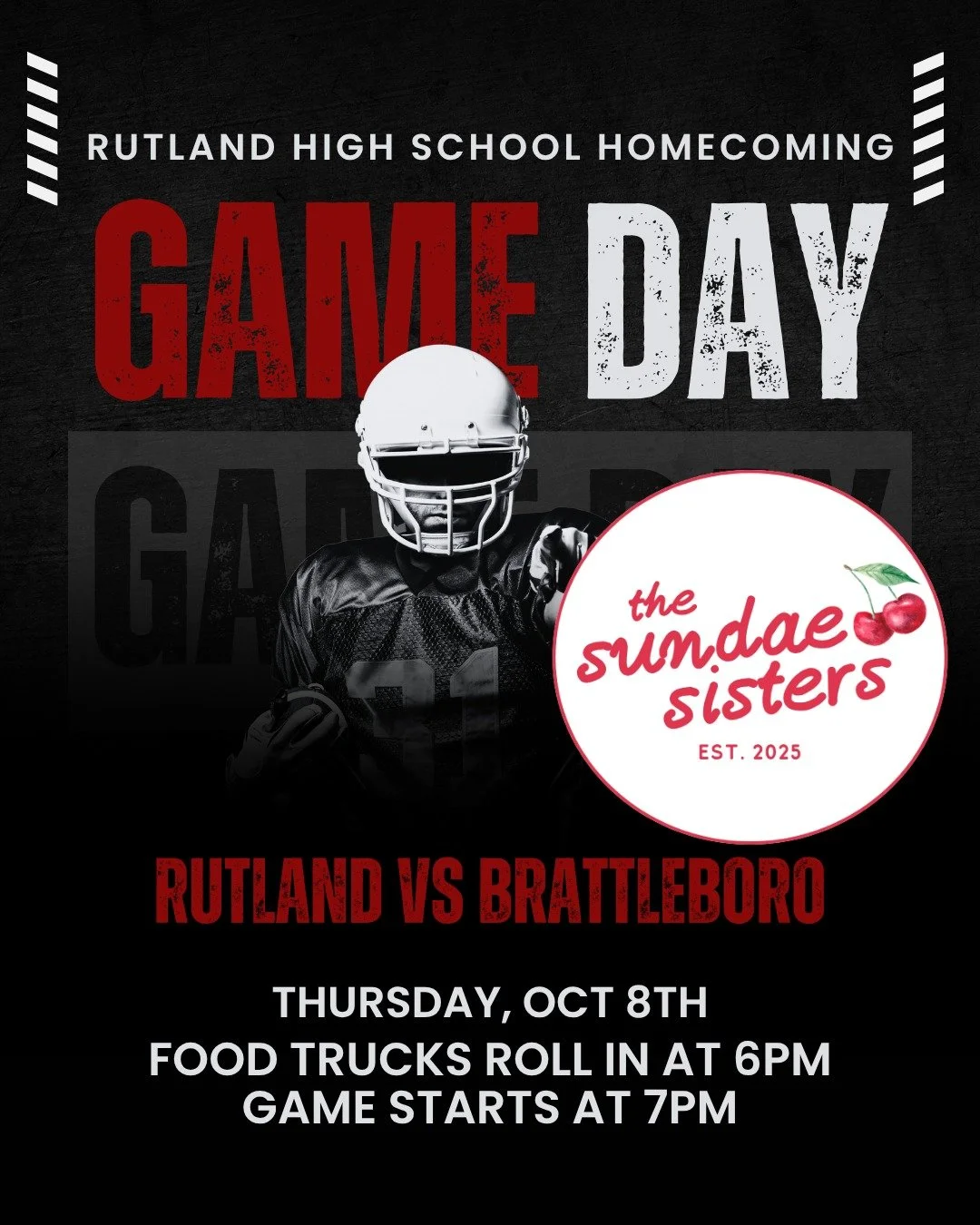 🍦🏈 TODAY IS THE DAY! 🏈🍦

It&rsquo;s Homecoming Game Day at Rutland High School, and we&rsquo;re bringing the SWEET TREATS! ❤️🤍

Come cheer on the team, soak up all the homecoming excitement, and stop by our ice cream truck for your favorite scoo