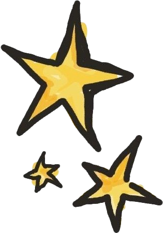 Three yellow stars with black outlines in a hand-drawn style