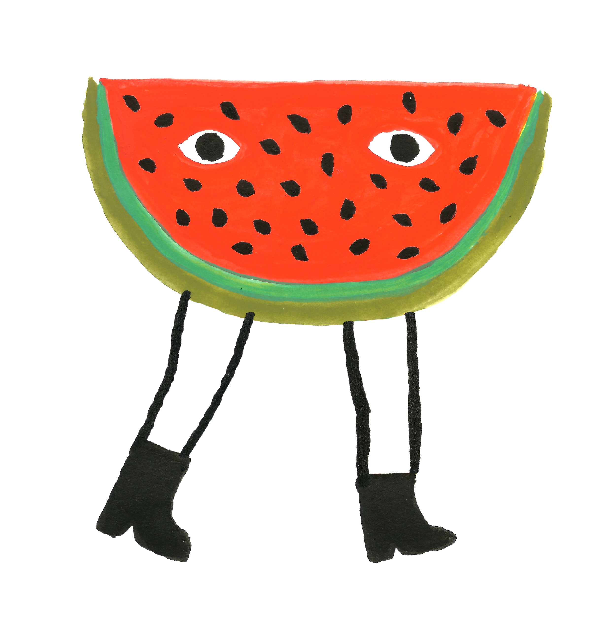 Watermelon slice with eyes and boots