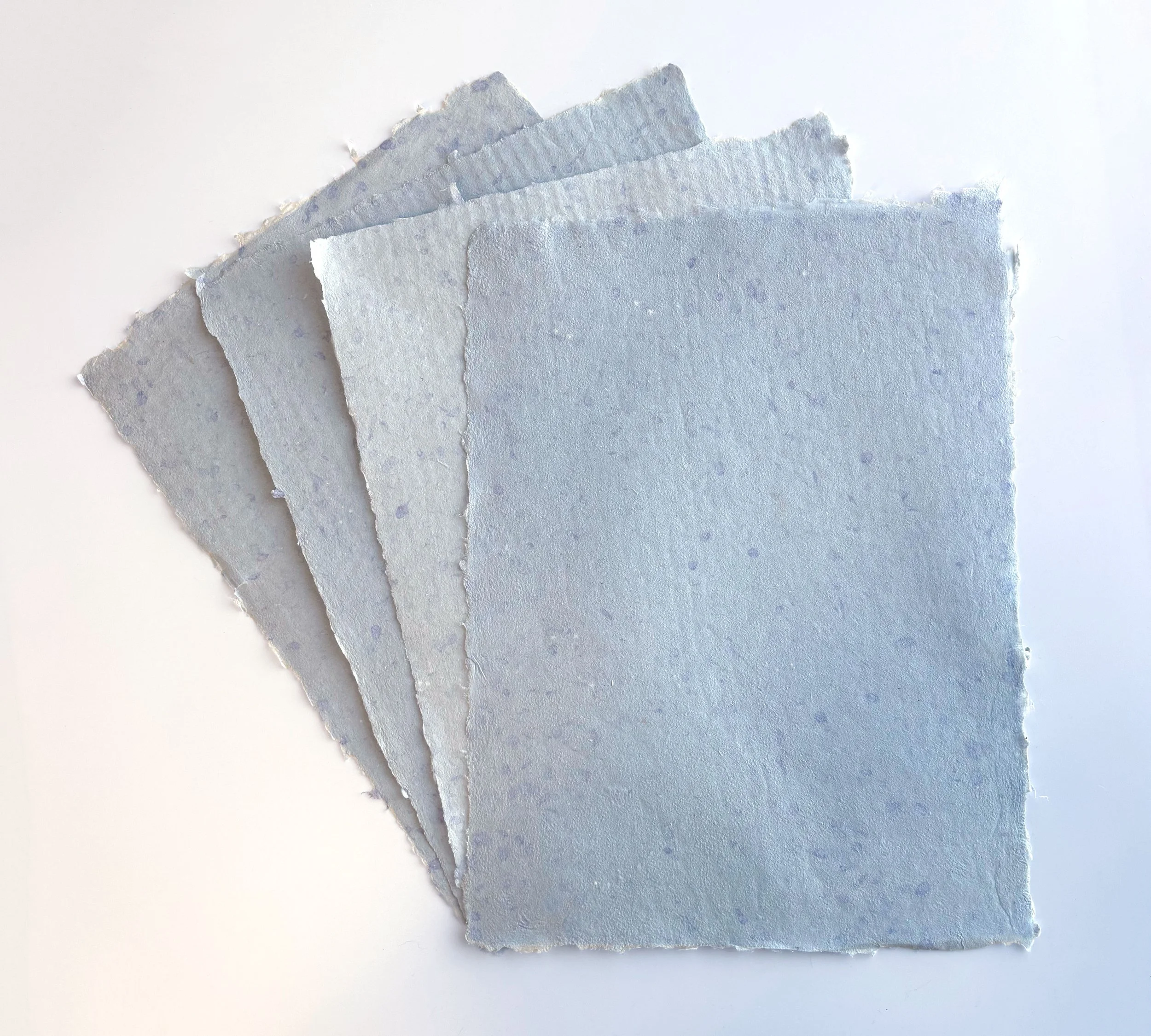 Spring Sheets (Blue Violet)- 
Bleached flax, cotton blotters and liners, Twinrocker aqueous pigments, methyl cellulose, retention aid, 
12” x 16”, 
2025